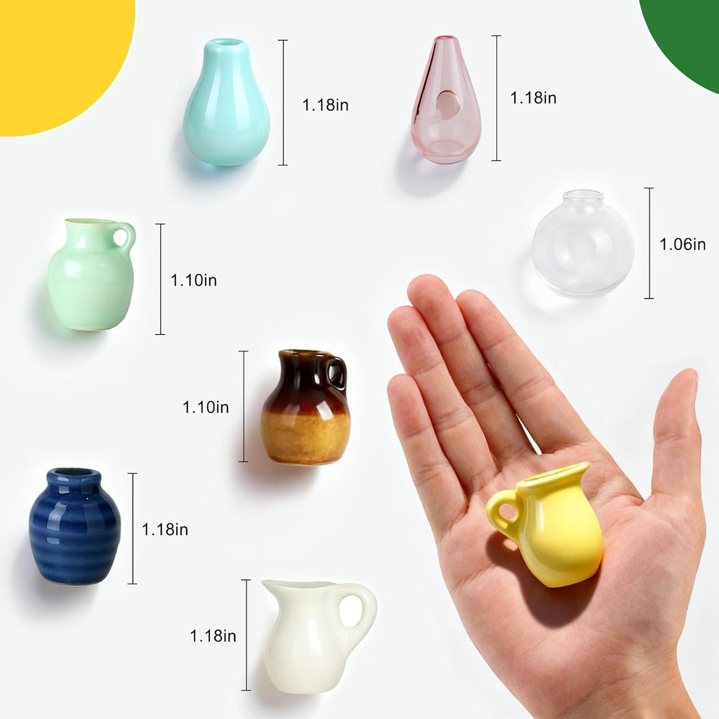 8 Pcs Refrigerator Magnets - Cute Mini Ceramic Vase Fridge Magnets with Artificial Flowers, Funny Tiny Vase Magnet for Fridge Decorative, Office, Kitchen, Locker, Whiteboard