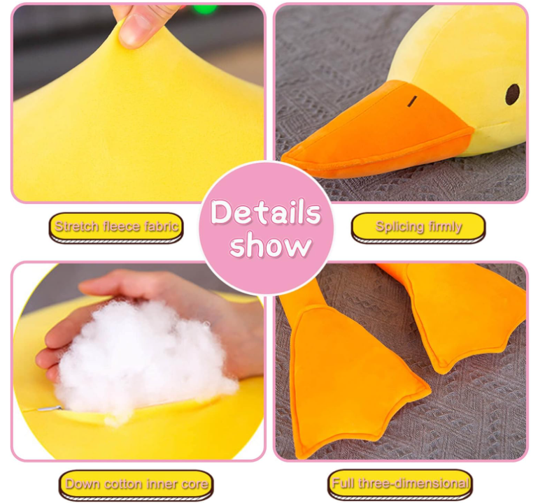 Peluche Canard Oreiller en Peluche pour Enfants et Amis (Yeux Ronds Blancs, 65 cm)