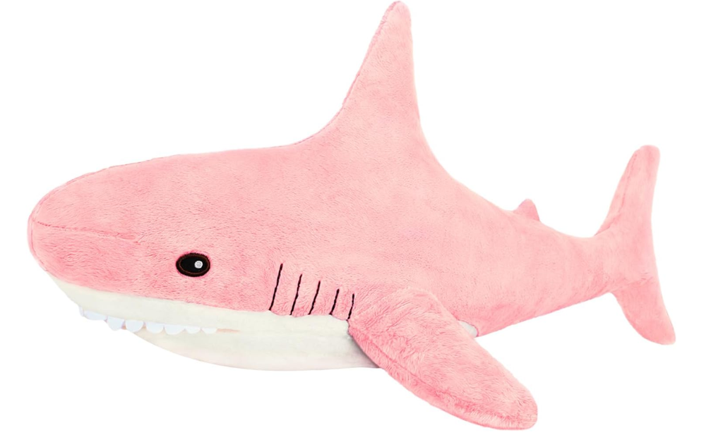 Peluche de requin en peluche de 43 cm, oreillers en peluche de requin mignon, requins en coton doux, poupée d'animal marin, cadeaux pour garçons, filles, enfants et adultes (rose)