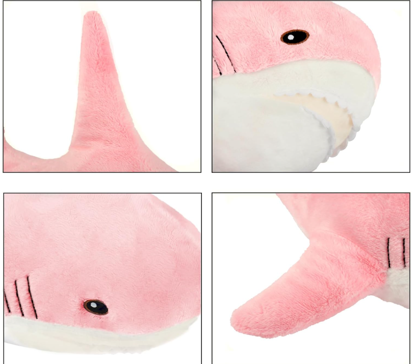 Peluche de requin en peluche de 43 cm, oreillers en peluche de requin mignon, requins en coton doux, poupée d'animal marin, cadeaux pour garçons, filles, enfants et adultes (rose)