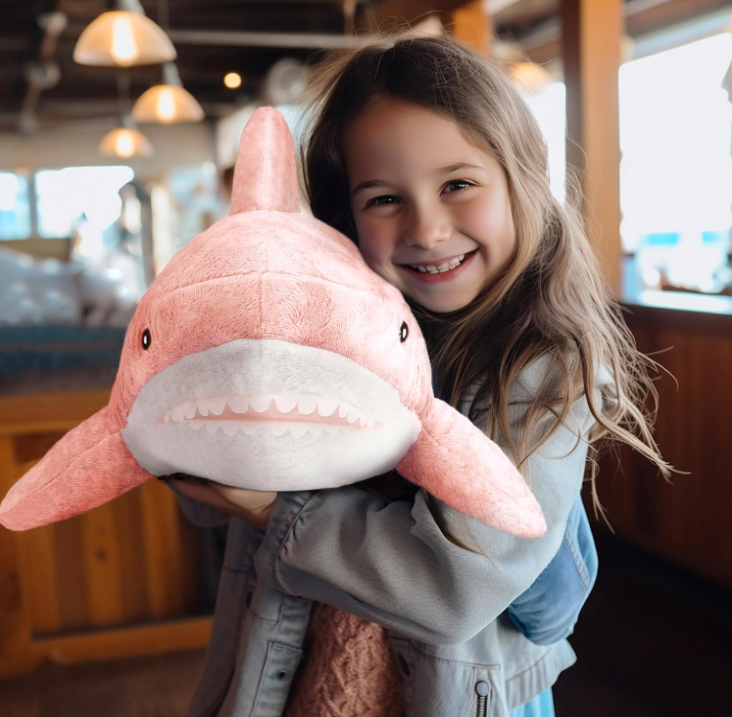 Peluche de requin en peluche de 43 cm, oreillers en peluche de requin mignon, requins en coton doux, poupée d'animal marin, cadeaux pour garçons, filles, enfants et adultes (rose)